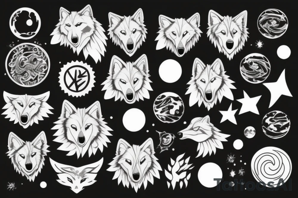 wolf with planet tattoo idea