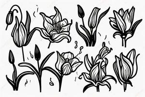 An arm tattoo of flower arrangement with tulips, lilies and poppies. tattoo idea