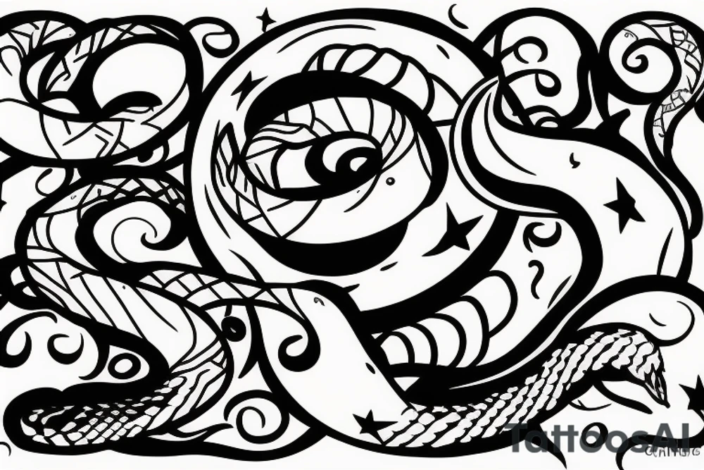 moon with snake tattoo idea