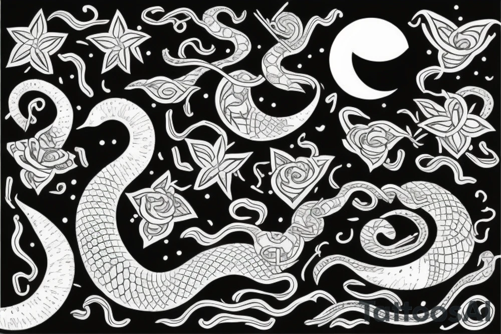 moon with snake tattoo idea