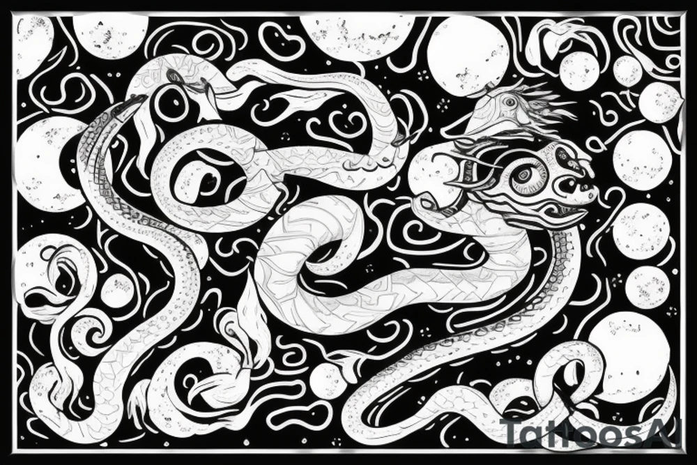 moon with snake tattoo idea