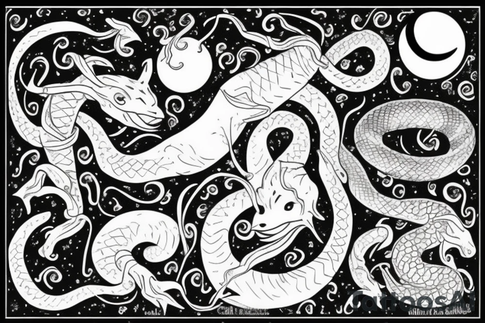 moon with snake tattoo idea