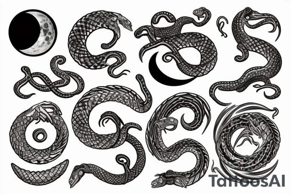 moon with snake tattoo idea
