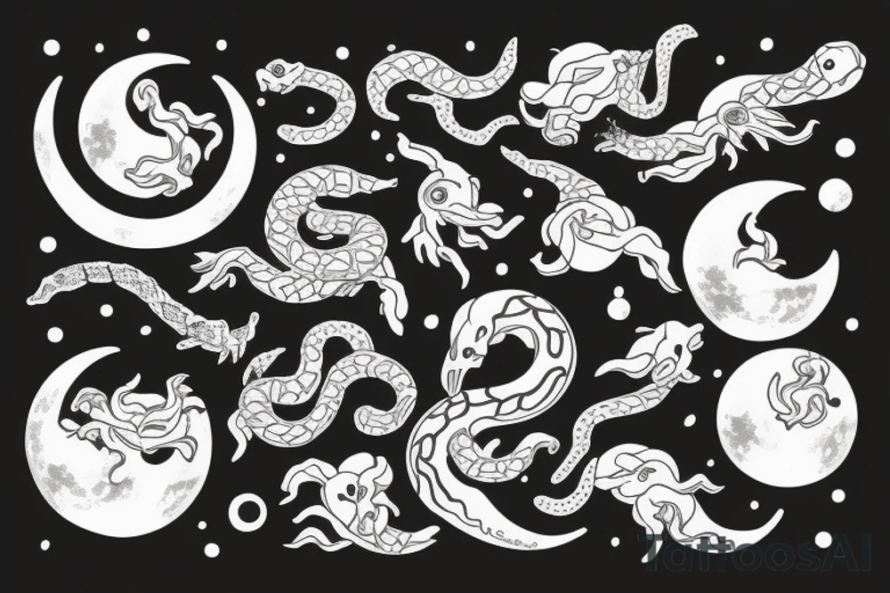 moon with snake tattoo idea