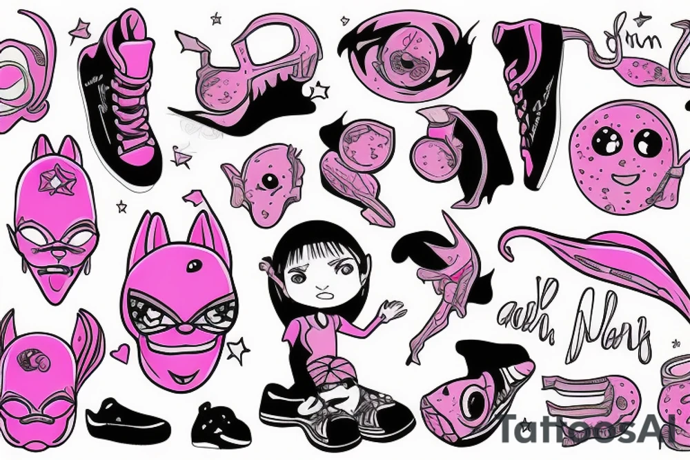 Pink girl alien with bossy attitude and wearing sneakers tattoo idea