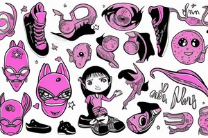Pink girl alien with bossy attitude and wearing sneakers tattoo idea