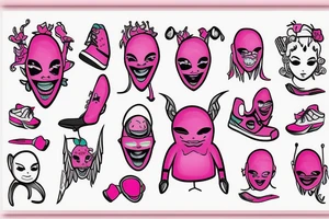 Pink girl alien with bossy attitude and wearing sneakers tattoo idea