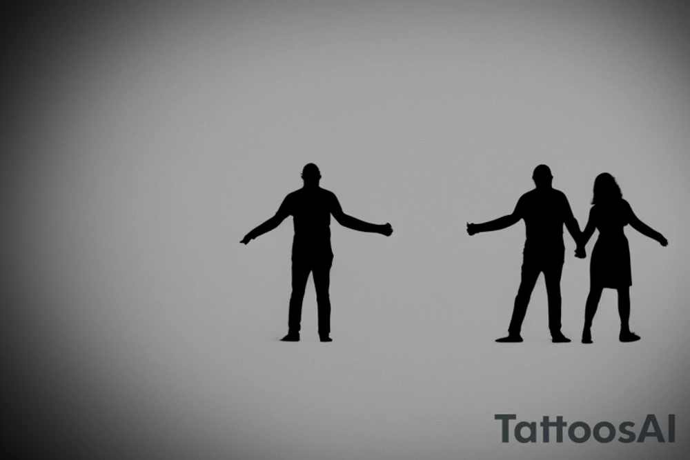 2 shadows of 2 people, hand in hand, seen from behind. One of the 2 people is bigger tattoo idea