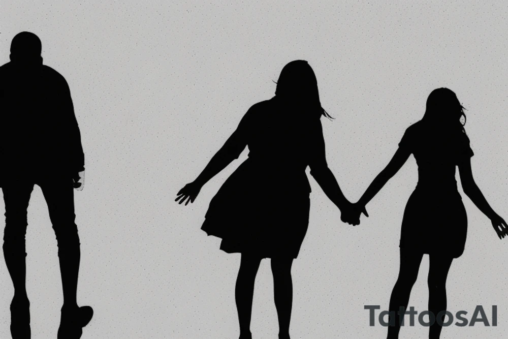 2 shadows of 2 people, hand in hand, seen from behind. One of the 2 people is bigger tattoo idea