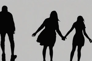 2 shadows of 2 people, hand in hand, seen from behind. One of the 2 people is  bigger tattoo idea