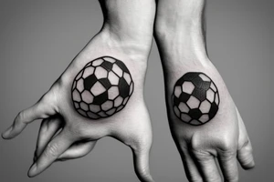 2 shadows of 2 people, hand in hand, with a socccer ball tattoo idea