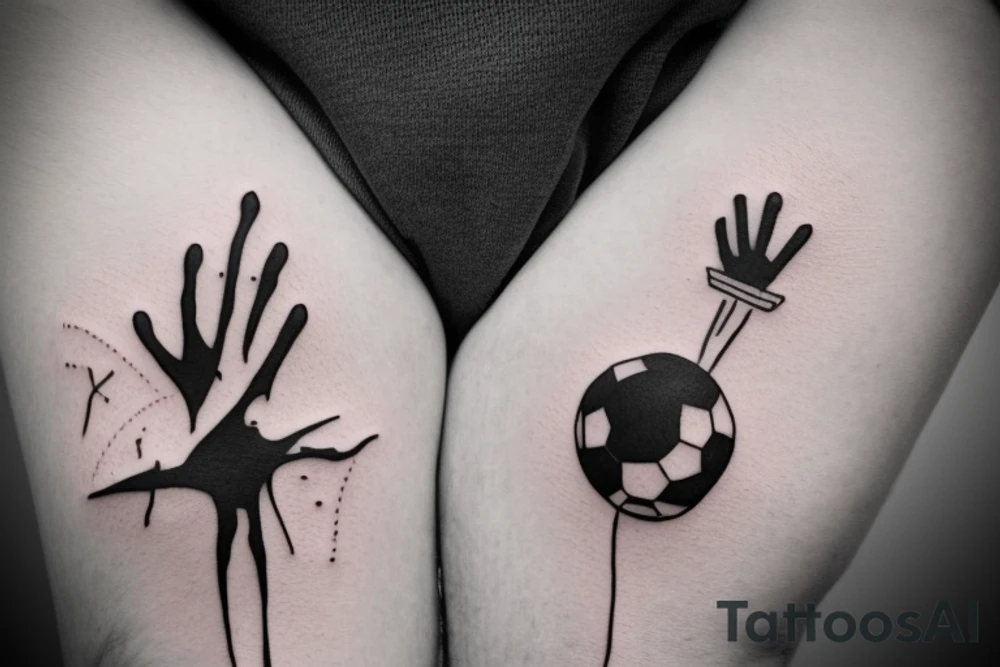 2 shadows of 2 people, hand in hand, with a socccer ball tattoo idea