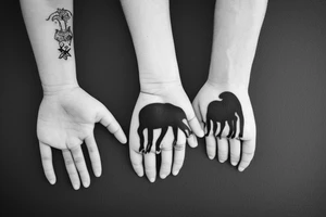 2 shadows of 2 brothers, hand in hand, tattoo idea