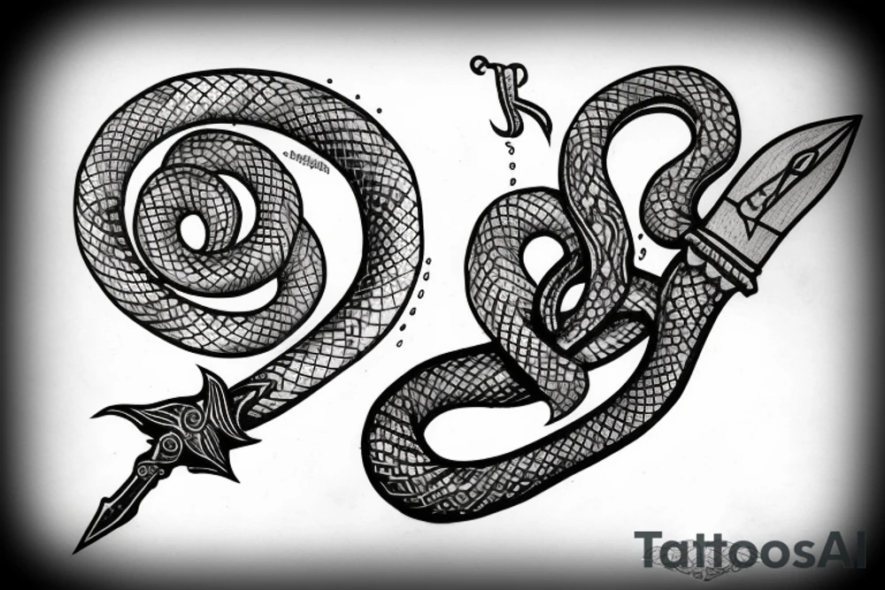 snake wrapped around a magic dagger tattoo idea