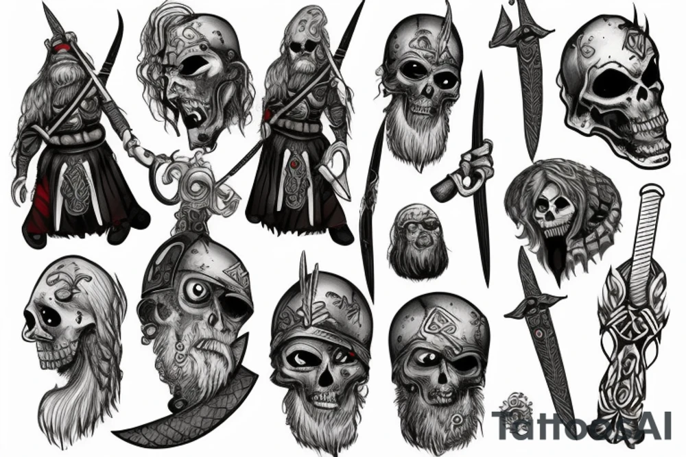 Undead viking soldier tattoo idea