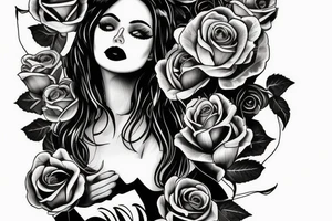 Portrait woman with Rose and skull tattoo idea