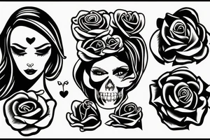 Portrait woman with Rose and skull tattoo idea
