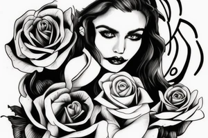 Portrait woman with Rose and skull tattoo idea