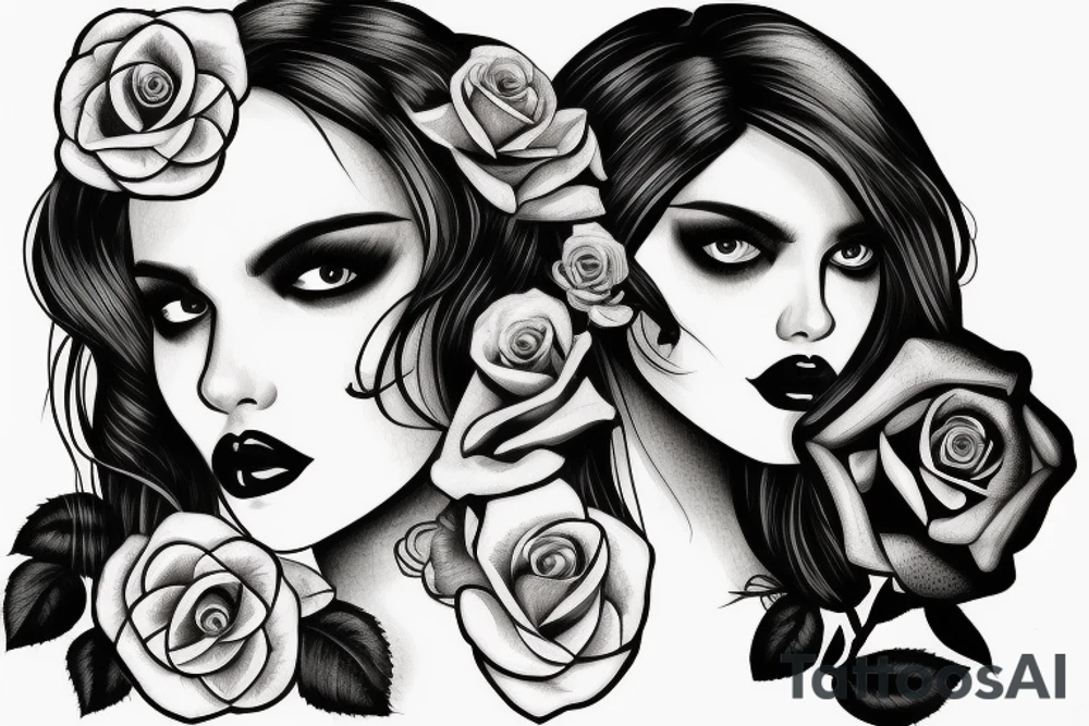 Portrait woman with Rose and skull tattoo idea