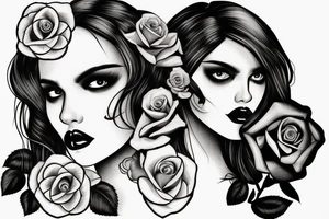 Portrait woman with Rose and skull tattoo idea
