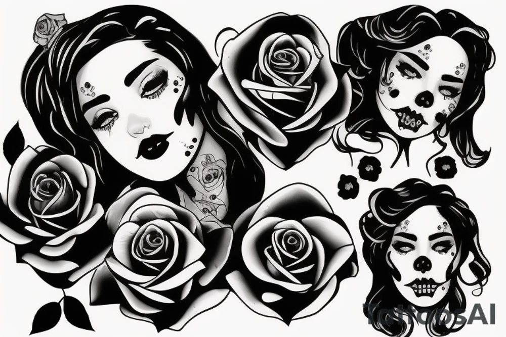 Portrait woman with Rose and skull tattoo idea
