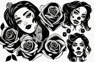 Portrait woman with Rose and skull tattoo idea
