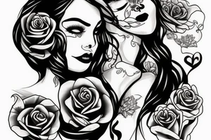Portrait woman with Rose and skull tattoo idea