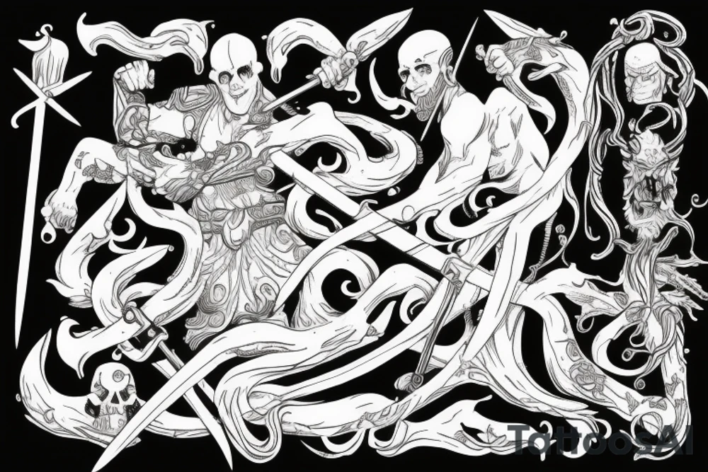 Swordsman surrounded by demons tattoo idea