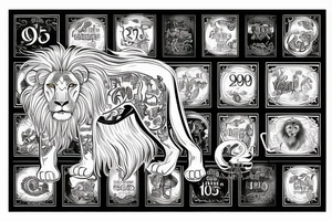 a lion with the date of the 06.08.2003 in roman letters beneath it tattoo idea