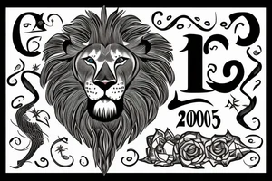 a lion with the date of the 06.08.2003 in roman letters beneath it tattoo idea
