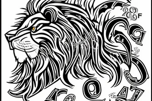 a lion with the date of the 06.08.2003 in roman letters beneath it tattoo idea