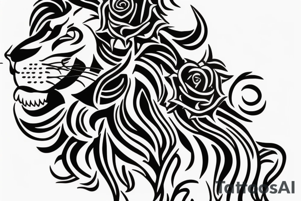 A lion with rose around him. Smaller siye tattoo idea