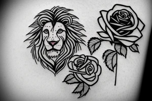 A lion with rose around him. Smaller siye tattoo idea