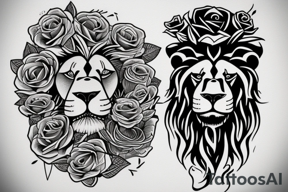 A lion with rose around him. tattoo idea