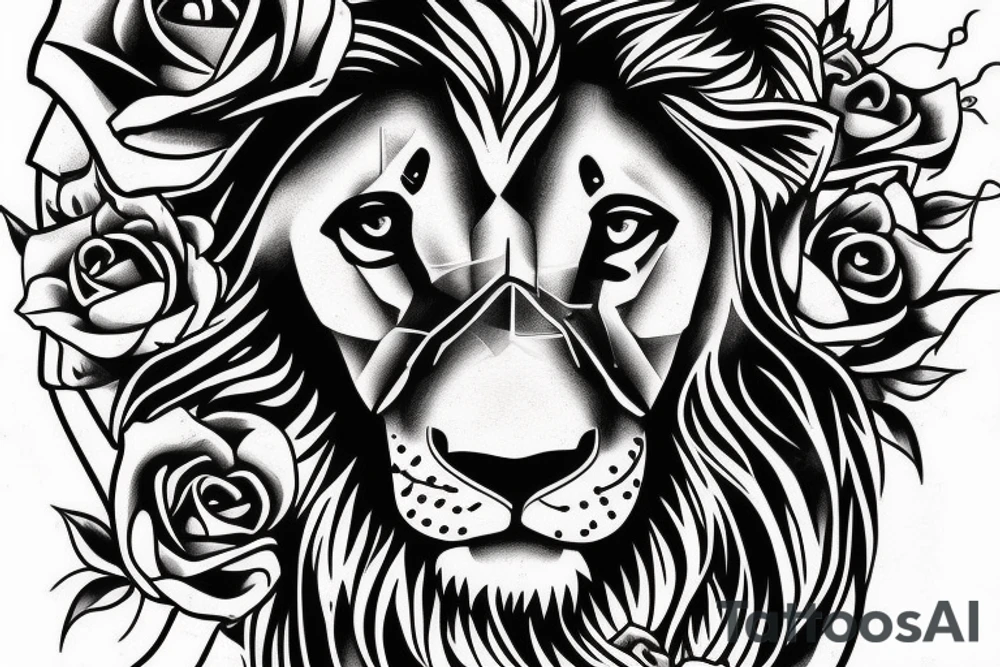 A lion with rose around him. tattoo idea