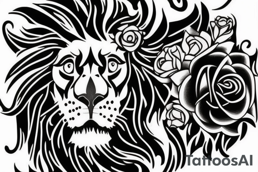 A lion with rose around him. tattoo idea