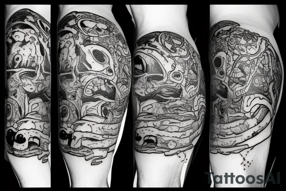 alien on lsd trip eating bacon and eggs tattoo idea