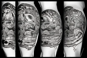 alien on lsd trip eating bacon and eggs tattoo idea