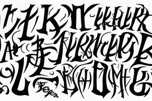 SLIM REAPER all capital letters in the shape of a upside down cross tattoo idea
