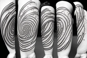 The pencil going through galaxy in a shape of fibonacci sequence tattoo idea