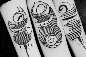 Cat on a pencil in the galaxy in a shape of fibonacci sequence tattoo idea