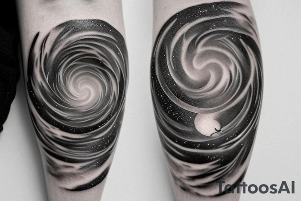 Cat on a pencil in the galaxy in a shape of fibonacci sequence tattoo idea