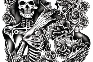 Traditional coffin Skeleton hand coming out holding a cocktail tattoo idea
