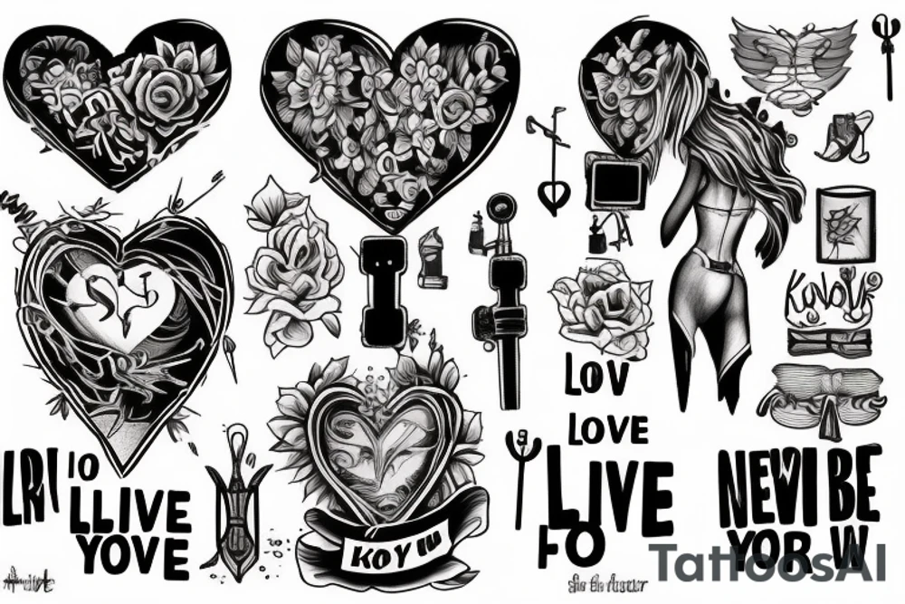 Could you design a tattoo that interprets the lyric "Live your heart and never follow" from the song "It's hard to know" by "Hot Water Music" using symbols in the style of the "Love, Death + Robots" TV series? tattoo idea