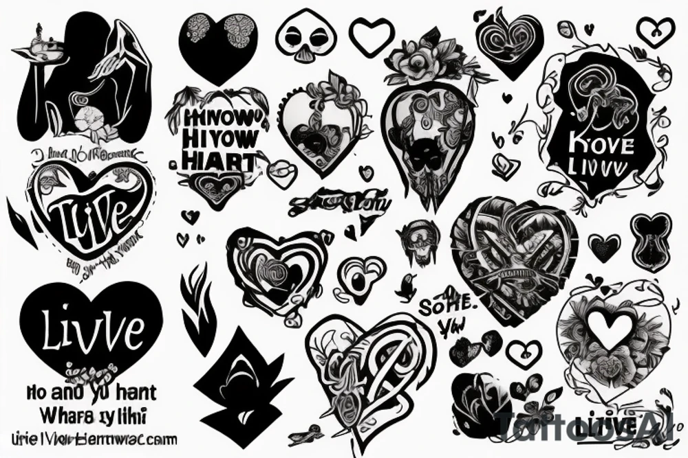 Could you design a tattoo that interprets the lyric "Live your heart and never follow" from the song "It's hard to know" by "Hot Water Music" using symbols in the style of the "Love, Death + Robots" TV series? tattoo idea