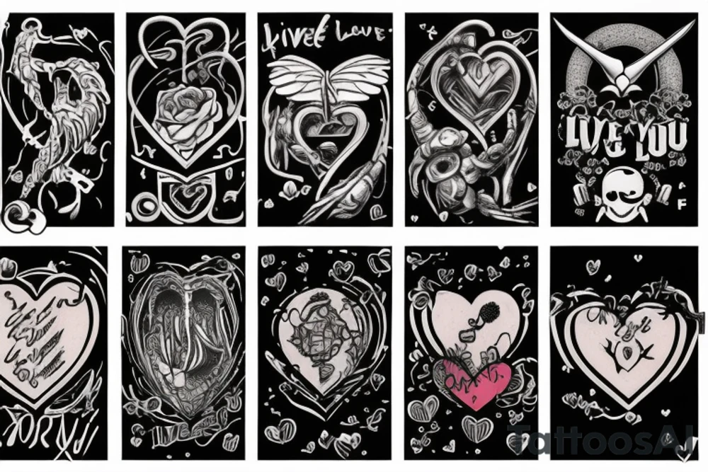Could you design a tattoo that interprets the lyric "Live your heart and never follow" from the song "It's hard to know" by "Hot Water Music" using symbols in the style of the "Love, Death + Robots" TV series? tattoo idea