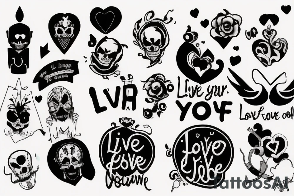 "Live your heart and never follow" using symbols in the style of the "Love, Death + Robots" TV tattoo idea