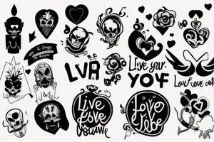 "Live your heart and never follow" using symbols in the style of the "Love, Death + Robots" TV tattoo idea