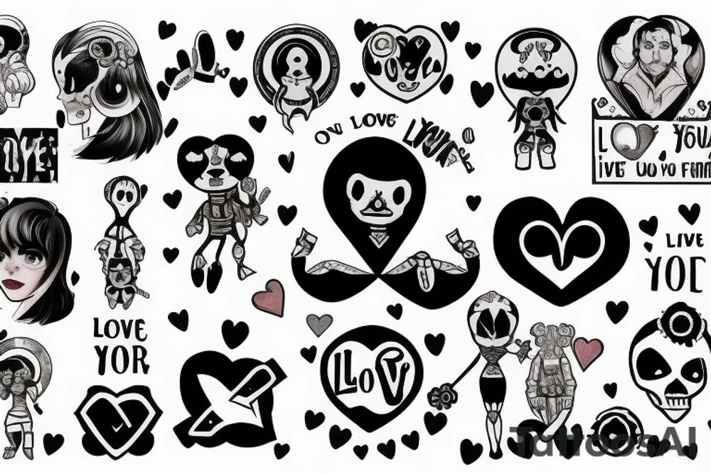 "Live your heart and never follow" using symbols in the style of the "Love, Death + Robots" TV tattoo idea