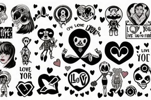 "Live your heart and never follow" using symbols in the style of the "Love, Death + Robots" TV tattoo idea